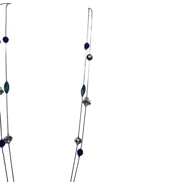 Double Strand Gold Tone Necklace With Cobalt Blue Aqua & Clear Beads (5603) - Picture 4 of 6